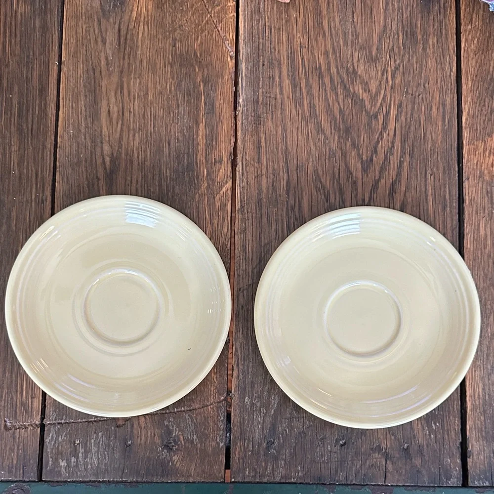 3 Pieces Fiesta Ware Light Yellow Saucers, Pink Cup HLC USA Homer Laughlin